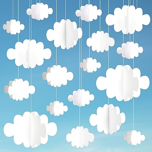 Ayfjovs 18 PCS 3D Cloud Decoration, Artificial Hanging Clouds for Ceiling, White Felt Ornaments for Art Stage, Wedding, Nursery, Children's Room, Baby Baptism Party - style: 3D Style-18pcs