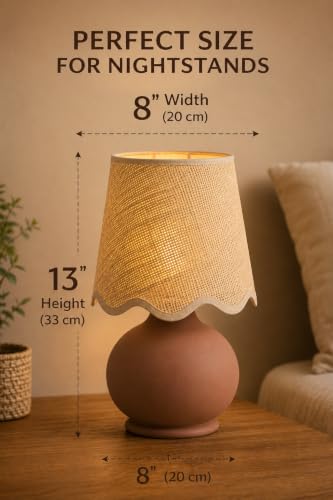 Benton Ceramic Table Lamp with Fabric Shade – 13" Bedside Accent Lamp for Bedroom, Living Room & Nightstand (Clay Brown) - color: Clay Brown