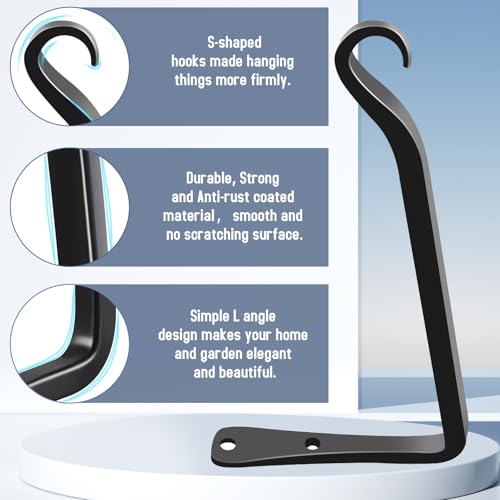 FEED GARDEN 2 Pack 8 Inch Hanging Plant Bracket Wall Hooks Decorative Plant Hangers for Outdoor Hanging Bird Feeders, Wind Chimes, Plant Baskets, Black - color: Black-L, size: 8 Inch