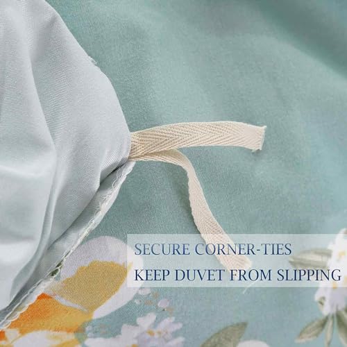 Nanko Teal Floral Duvet Cover King Size, 3pc Turquoise Aqua Farmhouse Flowers Botanical Pattern Printed Microfiber Comforter Cover Set, Soft and Lightweight Quilt Cover for Women 104x90 Inches - color: Teal, size: King