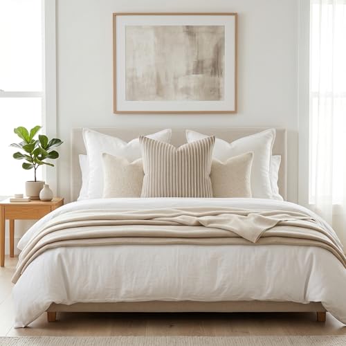 SanVia Cotton Throw Pillow Covers 20x20 – Handwoven Jacquard Texture, Fade-Resistant, No Pilling – Hidden Zipper, Decorative Cushion Cover for Sofa, Couch, Bed – Insert Not Included (Modern, Brown) - color: Warm Brown, size: 20" x 20"