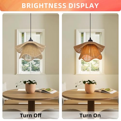 Arturesthome Mini Boho Pendant Light,Woven Twine Chandelier Coastal Hanging Lighting,Adjustable Height Farmhouse Lampshade for Living Room Bedroom Hardwire - size: 11.8"*6.3"