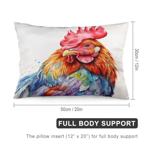 Watercolor Chicken Pillows Cover 12 "x20 Funny Farm Animals Pretty Big Cock Lumbar Pillow Covers Outdoor Pillowcase Throw Pillows for Bed for Home Bed Sofa Living Room Decorative - color: Pattern-7, size: 20" x 12" (Pack of 1)