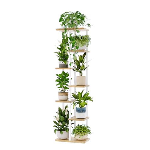 Bamworld Tall Plant Stand Indoor, 7 Tier Plant Shelf for Multiple Plants, Tiered Flower Pot Stands for Patio Garden Balcony Living Room Bedroom, White - color: White, size: 7 Tier