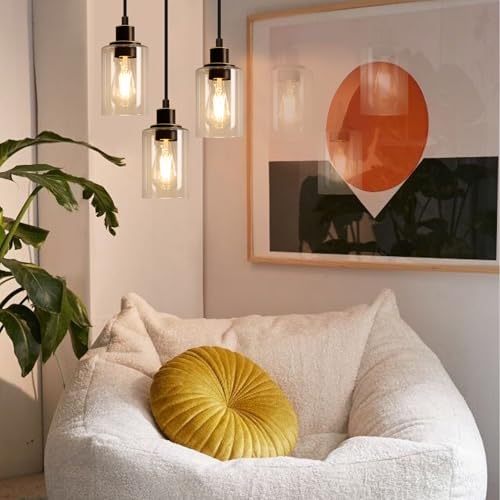 MAXvolador Industrial 3-Light Pendant Light, Adjustable Hanging Light Fixture with Clear Glass Shade, Pendant Lighting E26 Base Ceiling Lamp, Oil-Rubbed Bronze - color: Oil-Rubbed Bronze