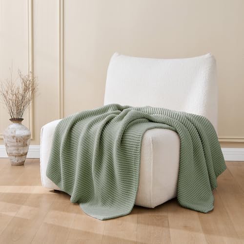 Cable Knit Throw Blanket for Couch, Sage Green Throw Blanket, Soft Cozy Stretchy Reversible Garter Knitted Blankets for Bed, 50"x60", Sage - color: Sage Green, size: 50"x60"