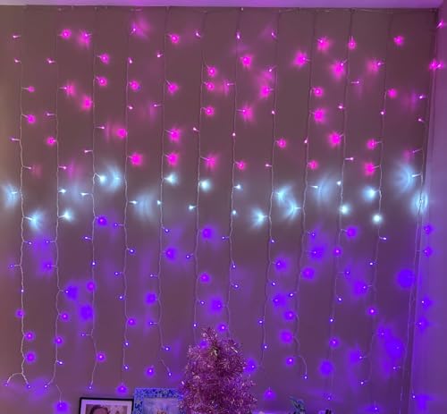 CoziTech Curtain Lights Pink Purple Ombre Light Up String Curtain for Bedroom Wall Hanging Mermaid Fairy Lights for Teen Room Girls Room Decoration Lights Girls Gift (Pink & Purple) - color: Pink & Purple with Dimmer Switch