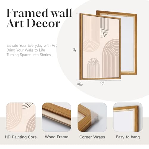 3 Piece Framed Neutral Boho Wall Art for Living Room, Large Minimalist Abstract Canvas Artwork for Walls, Mid Century Modern Beige Geometric Prints Paintings for Bedroom Hallway Wall Decor 16x24 Inch - color: Beige, size: 24" H x 16" W x 3Pcs