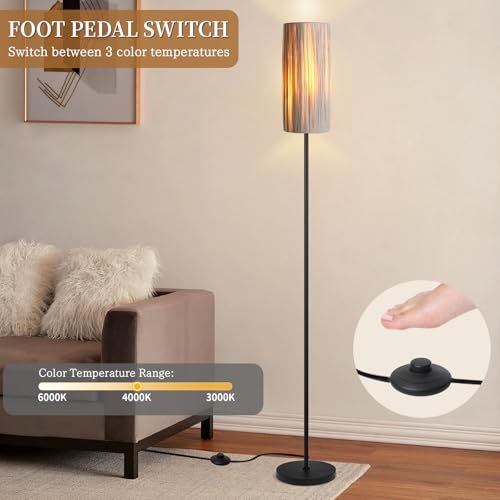 Ruiever Floor Lamp for Living Room,Rattan Boho Floor lamp,Modern Standing lamp with Hand-Worked Woven Shade (Hand Woven Shade-3 Color Bulb) - style: Hand Woven Shade-3 Color Bulb