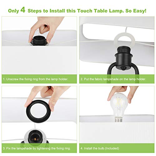 Bedside Touch Control Table Lamp with Dual USB Charging Ports 1 AC Outlet, 3 Way Dimmable Modern Nightstand Lamp with White Fabric Shade, Desk Lamp for Bedroom Living Room Office with 5000K LED Bulb - color: White