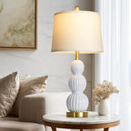 28" White Ceramic Table Lamps Set of 2, Modern Bedside Lamps for Night Stands, Triple Gourd Table Lamp for Living Room End Table or Bedroom Nightstand (2 LED Bulbs Included) - color: White - 28"H