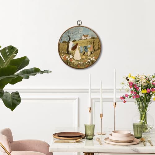 JUIOEIU Vintage Rustic Farmhouse Round Wall Decor, Cottagecore Laundry Day Framed Canvas Prints, Country Landscape Wall Art Hanging Decorations for Bathroom Washroom Laundry Room Decor, 10x10in - color: Laundry room05