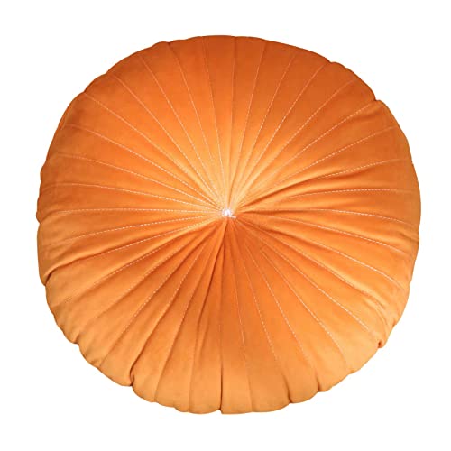 HLOVME Round Pillow Cushion for Couch Velvet Decorative Small Throw Pillow Solid Color for Living Room Bed Floor 15.7”, Orange - color: Z02-orange