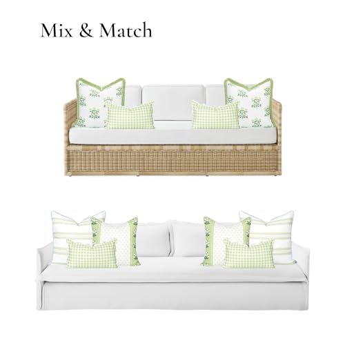 Hofdeco Premium Grandmillennial Coastal Hampton Patio Indoor Outdoor Lumbar Pillow Cover Only, 12"x20" Water Repellent for Backyard, Couch, Poolside, Grass Green Print Gingham - color: Grass Green Gingham 12"x20"
