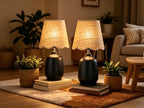 Pia Ricco 19" Modern Ceramic Table Lamp for Living Room Cream Base Desk Lamps for Bedroom Farmhouse Bedside Nightstand Lamp End Table Lamps,Black,Rattan Shade - color: Black Base