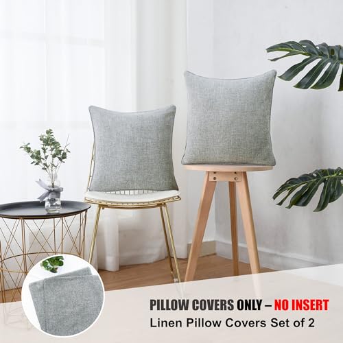 HPUK Linen Throw Pillow Covers Pack of 2, 18x18 Inch Accent Cushion Covers for Living Room, Bedroom, Decorative Solid Color Pillow Covers for Couch, Sofa, Chair, Grey - color: Grey-2pack, size: 18" x 18" (Pack of 2)