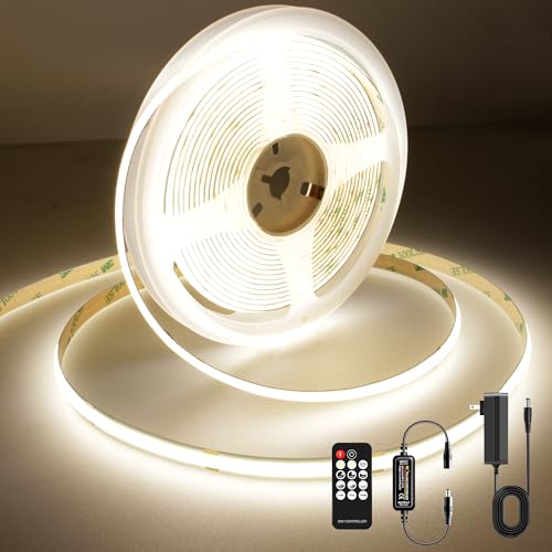 AXMOTUT COB LED Strip Light with Remote, Dimmable 16.4FT/5M Flexible High Density LED Light,4000K Natural White 2400LEDs Super Bright LED Light Strip CRI 90+ for Bedroom,Kitchen,DIY Home Decoration - color: Natural White 4000K, size: 16.4FT