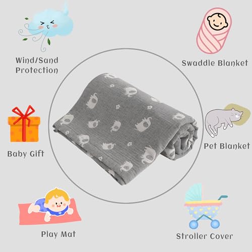 NTBAY 3 Layer Muslin Cotton Toddler Blanket, Jacquard Reversible Nursery Bed Blanket, Super Soft and Thermal for All Seasons, Decoration Gift, 30"x40", Dark Grey Elephant - color: Dark Grey Elephant, size: 30x40 Inch (Pack of 1)
