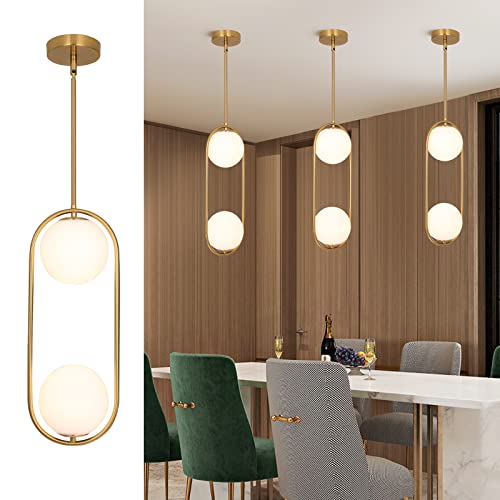 SeeU Modern Pendant Lighting Mid Century Globe Pendant Light Fixture Gold Pendant Chandelier Hanging Lighting Fixture with White Globe Glass Lampshade for Kitchen Island Dining Room Bedroom - color: Gold
