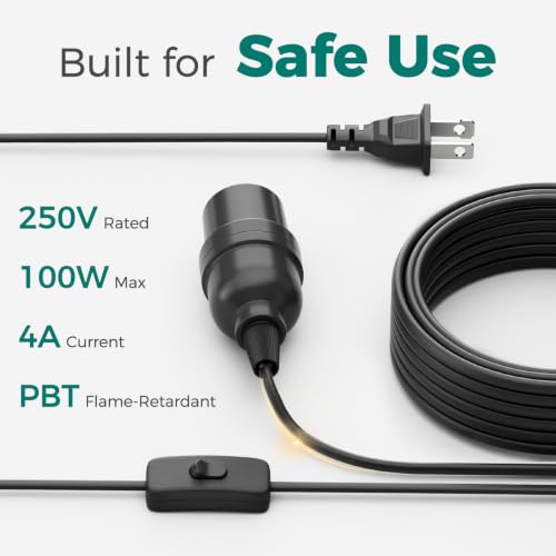 DiCUNO Hanging Lantern Extension Cord Cable, E26 Pendant Light Socket On Off Inline Cord Switch Control Lamp, Switch Close to Polarized Plug, 20 Feet (6M), Black, 1-Pack - style: 20ft - Black