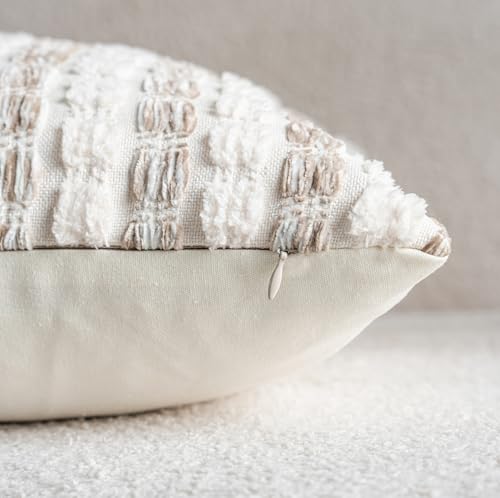 Caflife Boho Lumbar Pillow Covers 14x36 Inch Long, Farmhouse Beige Striped Textured Chenille Decorative Couch Pillow Cases, Rustic Accent Cushion Covers for Sofa Bed Living Room Bedroom, Pack of 1 - color: Beige, size: 36" x 14" (Pack of 1)