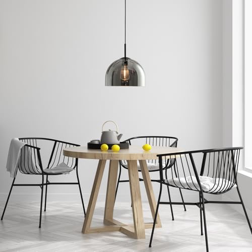 Modern Dome Pendant Lighting Fixtures, 11.8 Inch Large Dome Boho Chandelier, Rustic Farmhouse Industrial Hanging Lamp Ceiling Lights with Grey Glass Bell Lampshade for Kitchen Island - color: Smoke Grey, size: 30CM