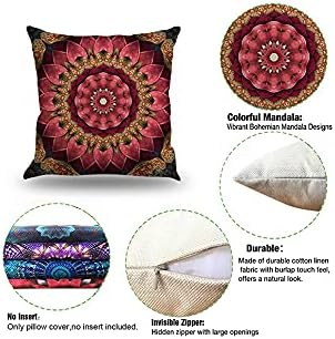 Jartinle Set of 4 Retro Floral Mandala Compass Medallion Bohemian Pillow Covers Boho Decor Hippie Throw Pillows Decorative for Sofa Couch 18 x 18