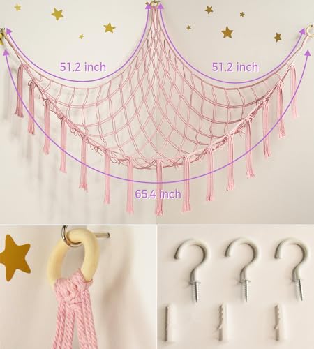 mirolam Stuffed Animal Storage Hammock Net - Toy Hammock Net for Stuffed Animals Corner - Hanging Stuff Animal Organizer Holder Large Pink Baby Nursery Room Decor - color: BabyPink, size: XL Large(51L"*51H"*65"W)
