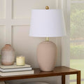 Nourison Home 23" Light Pink Ceramic Jar Table Lamp for Bedroom, Living Room, Dining Office, with White Shade (Pack of 1) - color: Blush Pink, size: 1 Lamp - Drum Shade