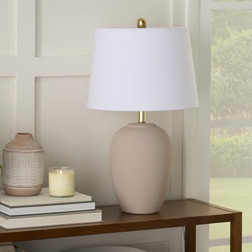 Nourison Home 23" Light Pink Ceramic Jar Table Lamp for Bedroom, Living Room, Dining Office, with White Shade (Pack of 1) - color: Blush Pink, size: 1 Lamp - Drum Shade