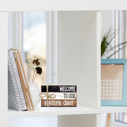Ycyfckdr Decorative Wood Book Stack for Home, Welcome to Our Beautiful Chaos, Rustic Table and Living Room Bookshelf Farmhouse Decor (L67) - color: Welcome 3