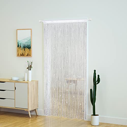 YaoYue Beaded Curtain Door String Curtains for Doorway Tassels Beads Hanging Fringe Hippie Room Divider Window Hallway Entrance Wall Closet Bedroom Privacy Decor (39×79in/100×200cm, White) - color: White, size: 39"W x 79"L (Pack of 1)