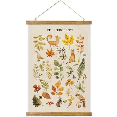 ABoby Vintage Hedgerow Wildlife Posters - Countryside Animals and Plants - Nature Style Wall Decor with Wood Frames - Ready to Hang - color: Hedgerow Nature