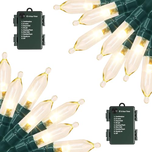 Battery Operated String Lights - 2 Pack Total 33ft 100 LEDs Warm White Christmas Lights with Timer, 8 Modes Waterproof Twinkle Lights for Indoor Outdoor Xmas Tree Wreath Party Holiday Decorations - color: Warm White, size: 2 Pack