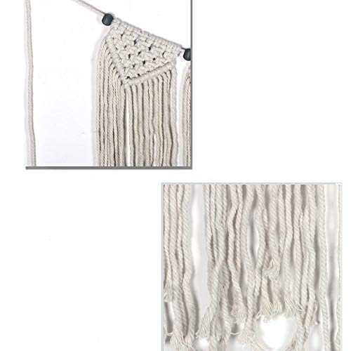 Macrame Woven Wall Hanging Tapestry Beige Fringe Tassel Garland Banner Boho Chic Home Decorative Interior Wall Decor Bohemian Ethnic Apartment Dorm Room Party Wedding Backdrop Decoration