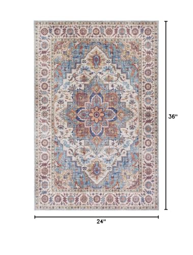 Traditional Floral Distressed Texture Vintage Rug for Living Room Diningroom Bedroom Playroom Nursery Room 2x3 Blue Brown Carpet Boho Washable Kitchen Hallway Office Thin Area Rugs - color: F, size: 2x3ft