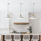 KCO Lighting Modern Cone Pendant Lighting White and Gold Pendant Light Kitchen Island Farmhouse Dome Pendant Light Mid Century Living Room Light Fixture Over Dining Table (White) - color: White