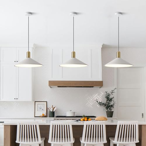 KCO Lighting Modern Cone Pendant Lighting White and Gold Pendant Light Kitchen Island Farmhouse Dome Pendant Light Mid Century Living Room Light Fixture Over Dining Table (White) - color: White