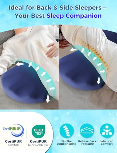 Fledano Lumbar Support Pillow for Bed – Memory Foam Lower Back Pain Relief Pillow for Sleeping, Ergonomic Lumbar Pillow for Side & Back Sleepers, Sciatica & Hip Pain Relief, Washable Cooling Cover - color: 02-navy Blue (Upgraded Cool Cover)