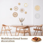 MJOGGOTT 9 Pcs Boho Wall Basket Decor Hanging Woven Wall Basket Art Decor Rattan Wicker Seagrass Home Round Tassels White Macrame Tapestry Baskets Decoration for Kitchen Home Farmhouse Decoration