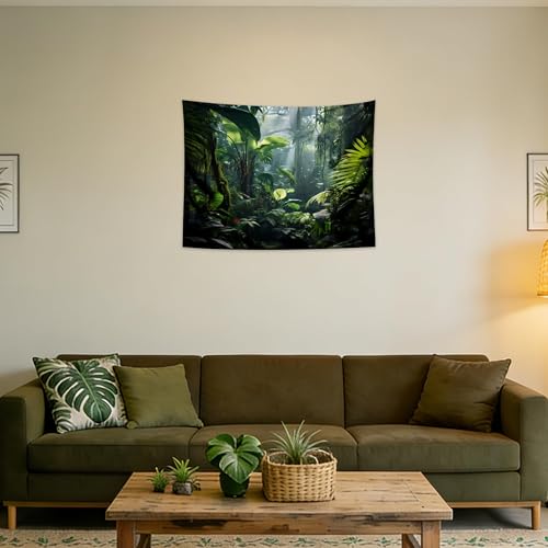 QGHOT Jungle Tapestry Wall Hanging Tropical Rainforest Backdrop Green Palm Leaves Tapestry Extra Large Forest Wall Art for Bedroom Living Room Office Decor, 37x29 inch - size: 28.7"L x 37.4"W