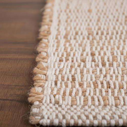 Neutral Jute Boho Rug 2x3 ft Braided Rug 2X3 - Earthy Farmhouse Cotton & Jute Carpet - Braided Rug for Kitchen - Reversible Woven Rug - color: Neutral, size: 2' x 3'