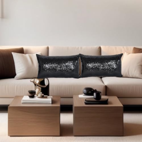 ShinyBeauty Black Sequin Throw Pillow Covers, 12x20 Inches, Set of 2 | Rectangle Pillow Cover, Glitter Fabric, For Couch/Sofa/Living Room, Halloween Decorations - color: Black, size: 20" x 12" (Pack of 2)