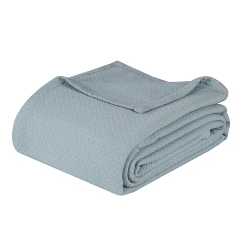 Superior Nobel Cotton Blanket, for Picnic, Beach, Traveling or Camping, Bedroom Essentials, Cover for Bed, Couch, Lounging, Textured Jacquard, Classic Chevron Woven Blanket, Throw, Light Blue - color: Light Blue, size: Throw