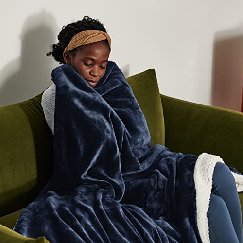 Bedsure GentleSoft Sherpa Fleece Throw Blanket for Couch, Non-Heated, Thick and Warm Throw for Women and Men, Soft Fuzzy Plush Weight Blanket for Winter, Navy, 50x60 Inches - color: 03 - Navy, size: Throw (50" X 60")
