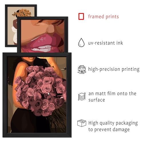 ANERZA 16 PCS Framed Black Girl Wall Art Decor, African American Wall Prints for Bedroom, Black Woman Gallery Wall Frame Set, Black People Posters for Living Room Aesthetic, Collage Kit, Dorm Artwork - color: Coffee, size: 12"x15" Framed