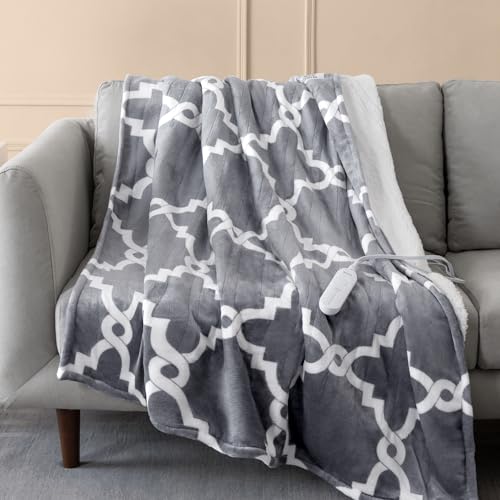 VENTIMI Electric Heated Blanket Throw, Heating Blanket with 5 Heat Settings & 3 Hours Auto-Off Timer, Warm Flannel Sherpa Heated Throw for Winter, Overheat Protection, 50’’×60’’, Machine Washable - color: Gray, size: Throw