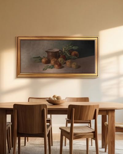 HUARCEY Gold Framed Vintage Wall Art for Living Room Harvest Apples Still Life Oil Painting Large Cottagecore Room Decor Picture Canvas Print Farmhouse Fruit Wall Decor Bedroom Kitchen Bathroom 20x40 - color: Apple, size: 40"L x 20"W