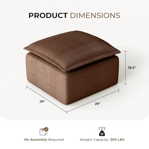 Brown Corduroy Pouf for Modular Sectional Sofa, Matching Accessory for Living Room, Bedroom and Apartment - color: Brown, size: Pouf (Ships in One Box)