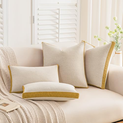a moment Loop Yarn Linen-Like Pillow Cover Natural Soft Decorative Throw Pillow Case Farmhouse 12x20 Inch, Bohemian Textured Cushion Cover for Sofa Bed, Wrinkle-Resistant Home Decor Mustard Yellow - color: Mustard Yellow, size: 20" x 12" (Pack of 2)